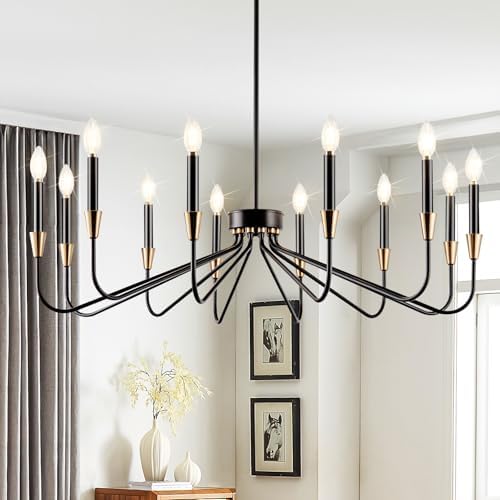 12-Light Black Modern Farmhouse Chandelier for Dining Room and Entryway