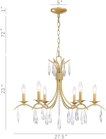 Modern Gold 6-Light Crystal Chandelier for Living Room