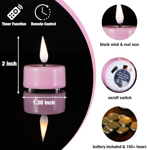 Eywamage Pink Flameless Wax Tealights with Remote Timer