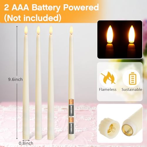 50 Pcs Ivory Flameless Taper Candles with LED Light