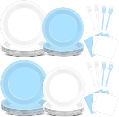 96PCS Blue and White Party Plates and Napkins Set for 24 Guests