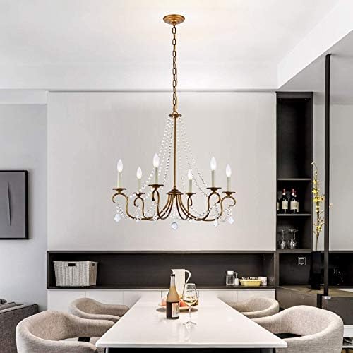 Modern 6 Light Candle Style Chandelier with Crystal Accents Gold