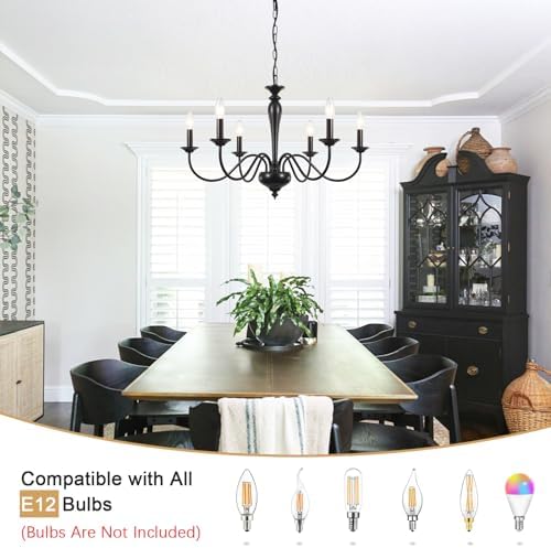 Modern Farmhouse Chandelier 6 Lights Black Metal