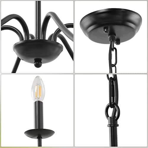 Cunfash 6-Light Black Chandelier for Dining Room and Kitchen Island