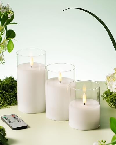 Stmarry 3D Flickering LED Candles with Remote and Timer Set of 3 Clear