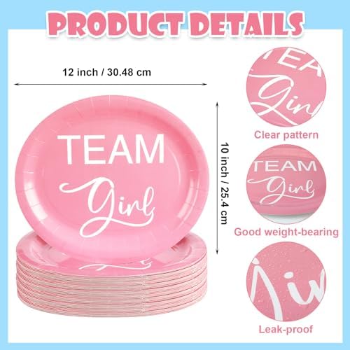 Suclain 50 Pcs Gender Reveal Plates Blue and Pink Oval Disposable Party Tableware