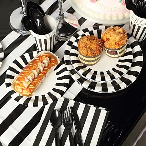 Remagr 154 Piece Disposable Dinnerware Set with Striped Tablecloth