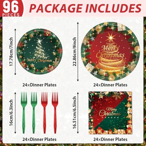 96PCS Christmas Party Supplies - Plates Napkins Decorations