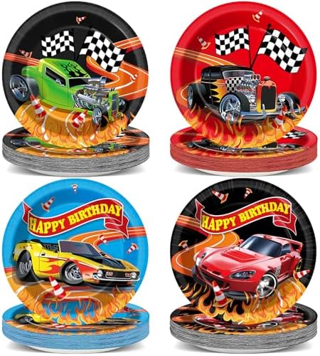 60Pcs Racing Car Paper Plates for Birthday Parties