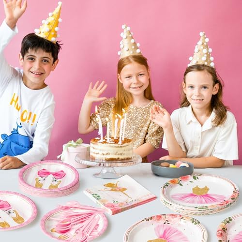 96Pcs Ballerina Party Plates Set for 24 Guests