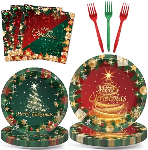 96PCS Christmas Party Supplies - Plates Napkins Decorations
