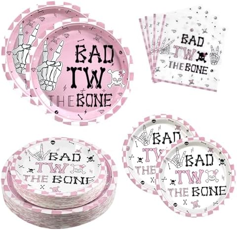 180pcs Bad Two The Bone Party Plates Set for 60 Guests