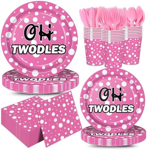 Oh Twodles 168pcs Pink Cartoon Party Supplies Set