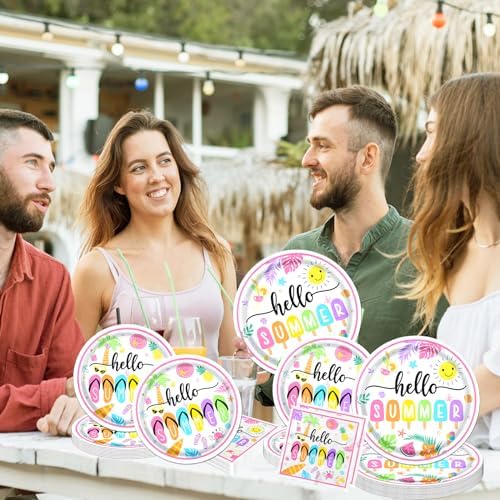 Hello Summer Plates Napkins Set 80PCS Beach Party Supplies