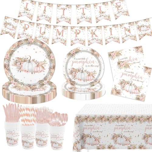 MEHOFOND Little Pumpkin Baby Shower Decor Tableware Set 194 Pcs