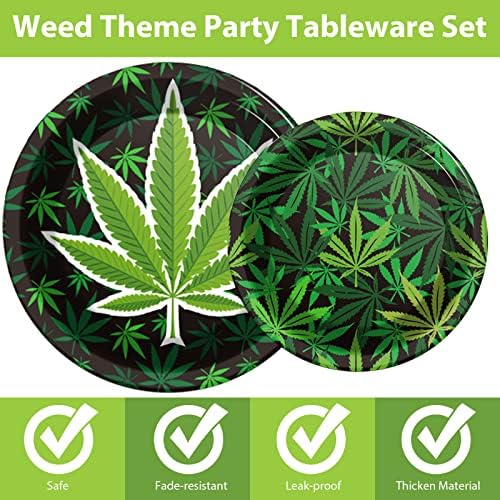 Gisgfim 98 Pcs Weed Themed Party Supplies Plates Tablecloth Decorations