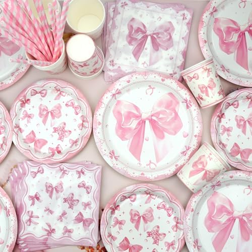 Pink Bow Party Decorations Set for 20 Guests
