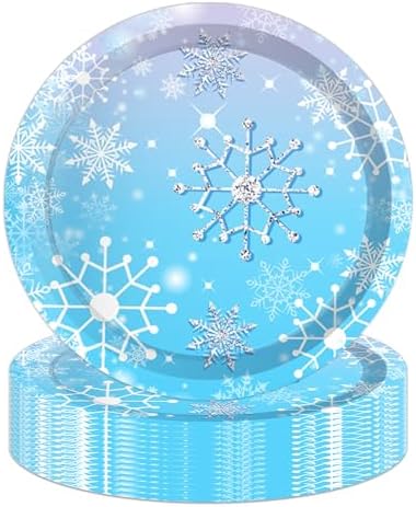 24Pcs Blue Christmas Theme Paper Plates Snowflakes Party Set