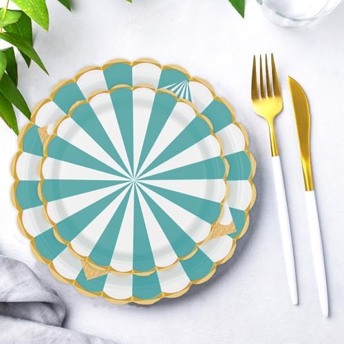 96PCS Green and White Party Plates Set for 24 Guests