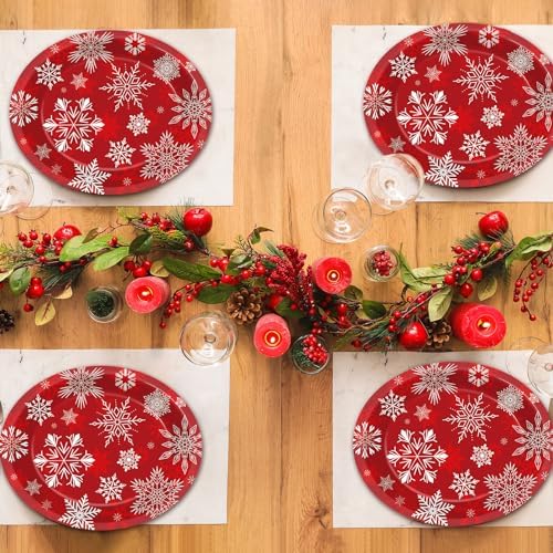 ZOIIWA 50 Pcs Christmas Snowflake Paper Plates 11x9 Inch