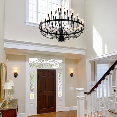 60 Inch 48 Light Black Chandelier for High Ceilings