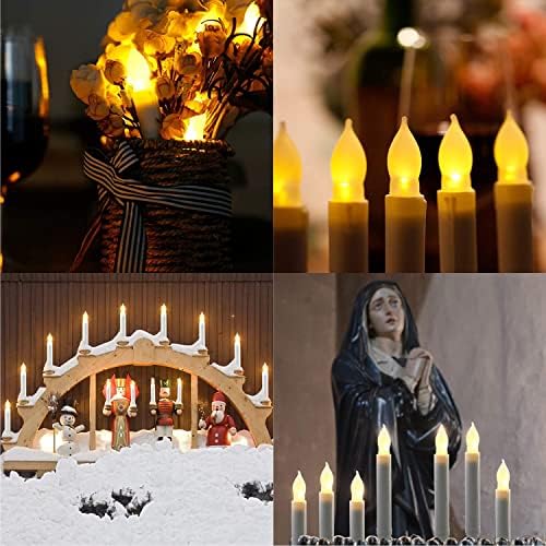 Set of 24 Flameless LED Taper Candles with Warm Yellow Flickering Light