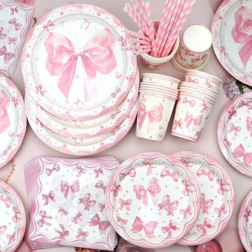Pink Bow Party Decorations Set for 20 Guests