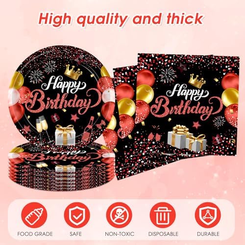 Red and Black Birthday Decorations Set for 20 Guests