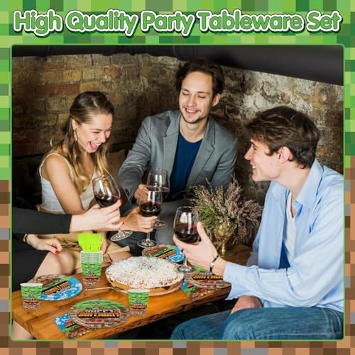 Pixel Game Birthday Party Tableware Set 120PCS