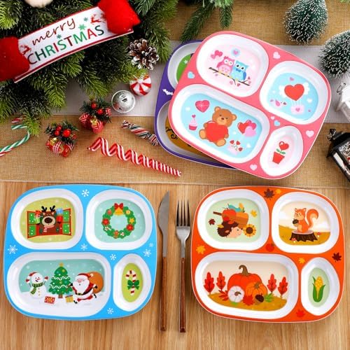 4 Pcs Melamine Plates with Festival Designs for Kids