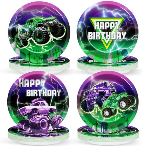 48Pcs Monster Truck Party Paper Plates 7 Inch Racing Car Theme