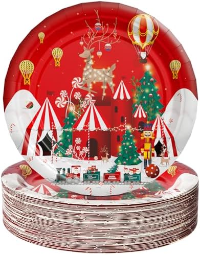 AFZMON 50 Pack Red Reindeer Christmas Plates