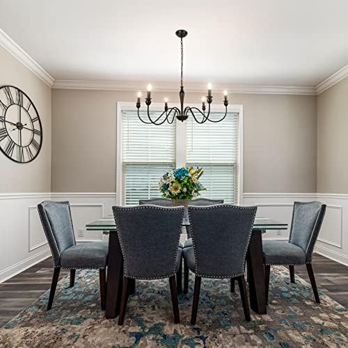 6-Light Black Farmhouse Chandelier with 1-Light Rattan Ceiling Light