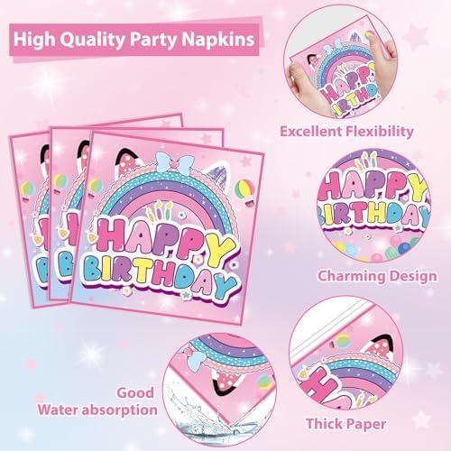 96Pcs Cat House Party Plates Napkins Set for 24 Guests