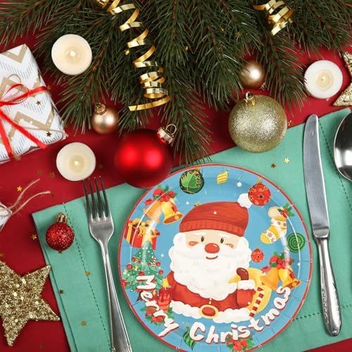 50PCS Blue Christmas Paper Plates 7 Inch