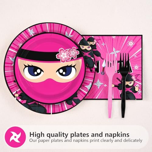 Grencian 96 Pcs Ninja Girl Party Decor Plates Set