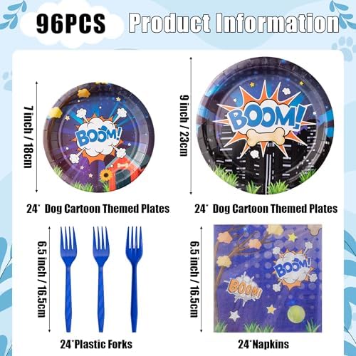 Cartoon Dog Party Plates Napkins Forks Set 24 Guests