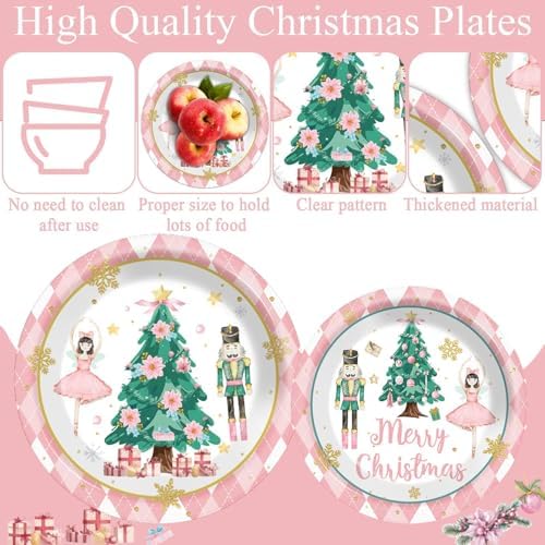 96pcs Christmas Nutcrackers Plates Napkins Set Pink