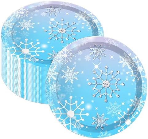 24Pcs Blue Christmas Theme Paper Plates Snowflakes Party Set