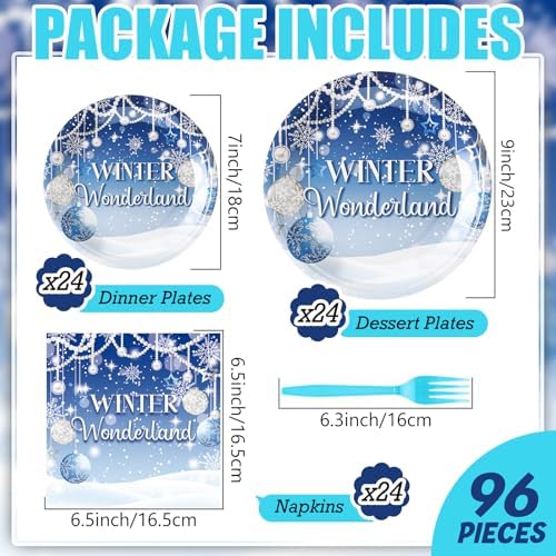 Zhehao 96 Pcs Winter Wonderland Plates and Napkins Set