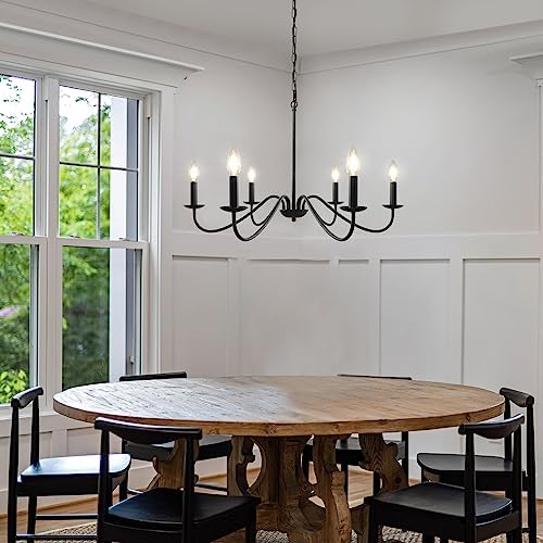 Cunfash 6-Light Black Chandelier for Dining Room and Kitchen Island