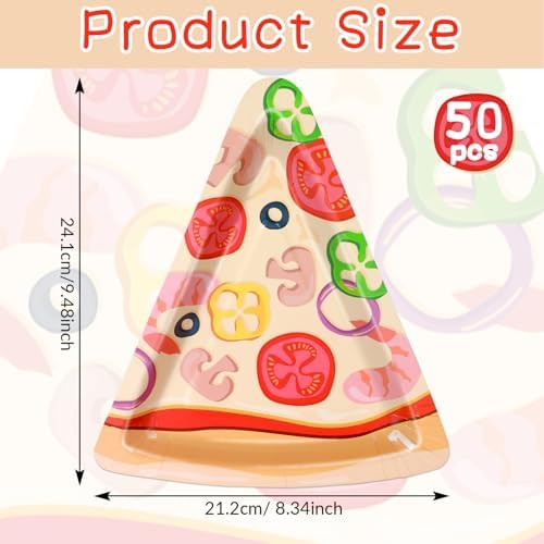 50 Pcs Pizza Shaped Paper Plates Birthday Party Decorations