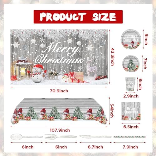 195PCS Silver Christmas Party Supplies Tableware Set for 24 Guests