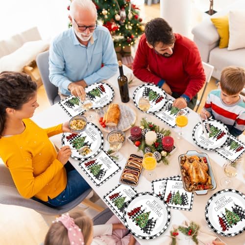 CHUNNIN 50 Pcs Christmas Tree Plates and Napkins Set
