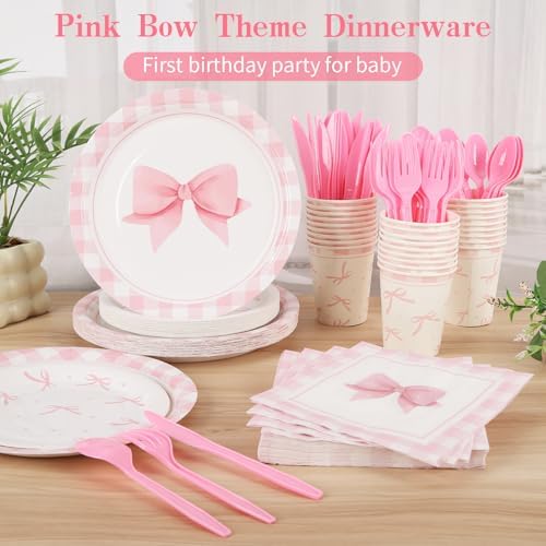 Coquette Pink Bow Party Tableware Set 210 Pcs