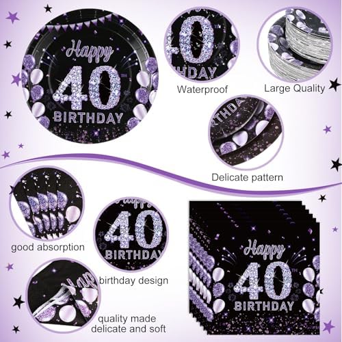Pickmesh 202 Pcs 40th Birthday Plates Napkins Cups Tablecloth Set