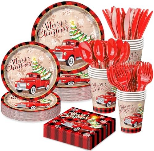 Christmas Paper Plates and Napkins Set for 24 Guests