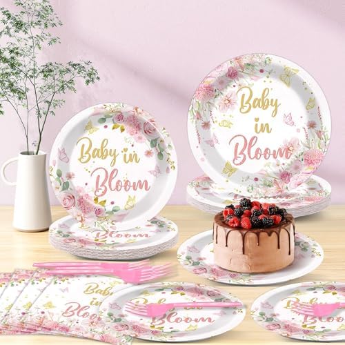 96Pcs Baby in Bloom Party Set for 24 Guests