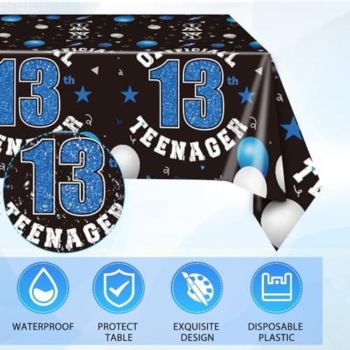 13th Birthday Plates Napkins and Tablecloth Set for Kids
