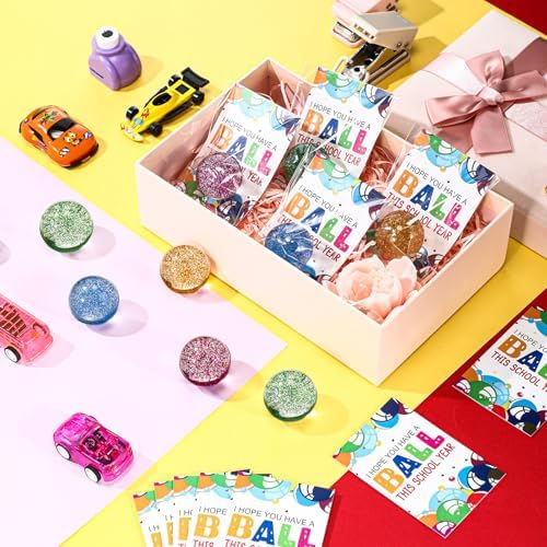 24 Piece Glitter Bouncy Ball Set with Cards for Kids and Cats